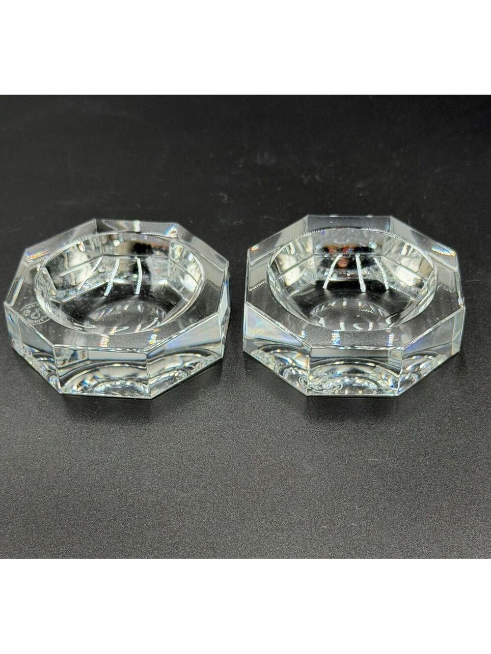 Pair of Vintage Baccarat Crystal Octagon Salt Cellars Trinket Dishes Set of 2